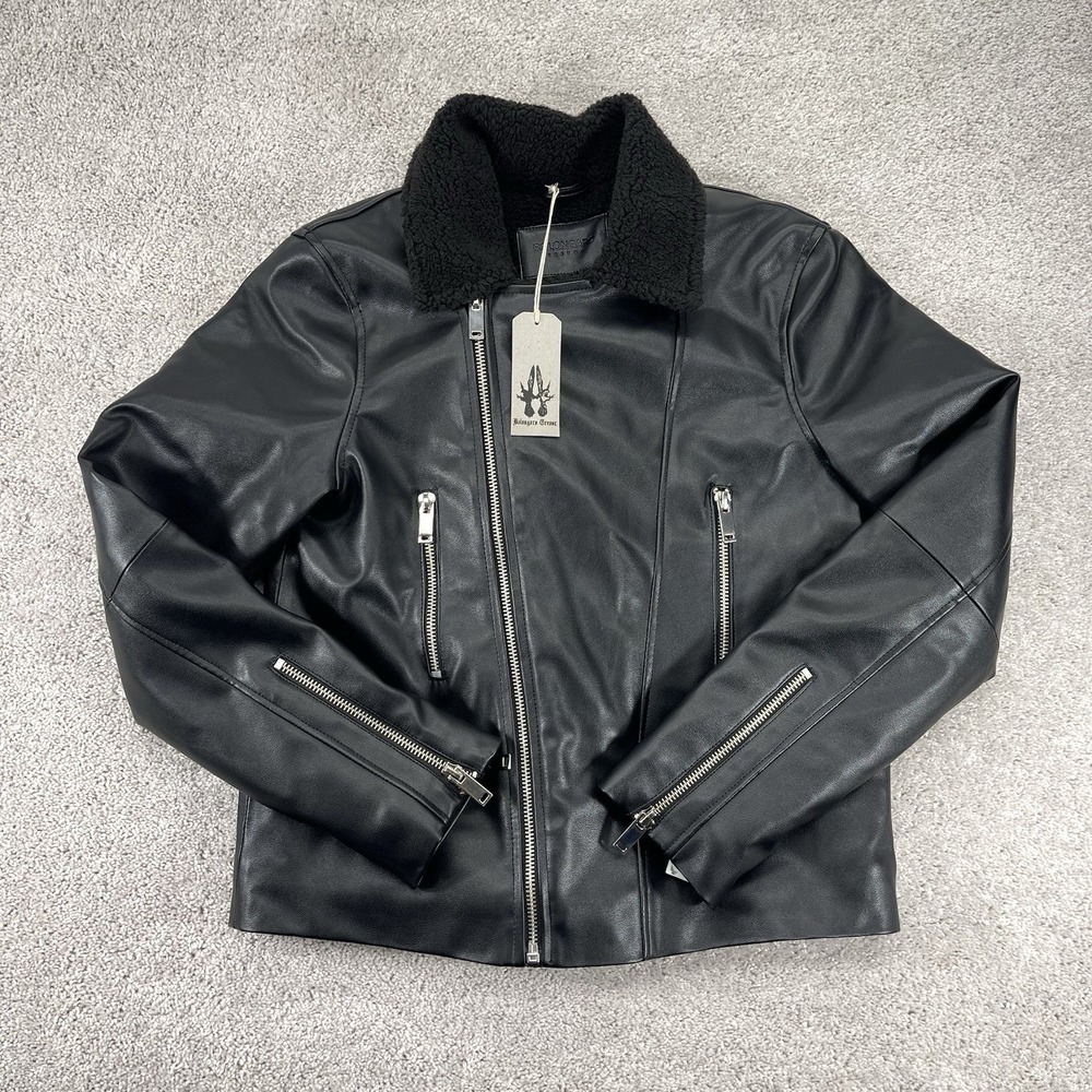 Bolongaro Trevor Jacket Adult Large Faux Leather Shearling Biker Black NEW